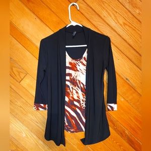 Jason Maxwell small black and burnt red animal print blouse